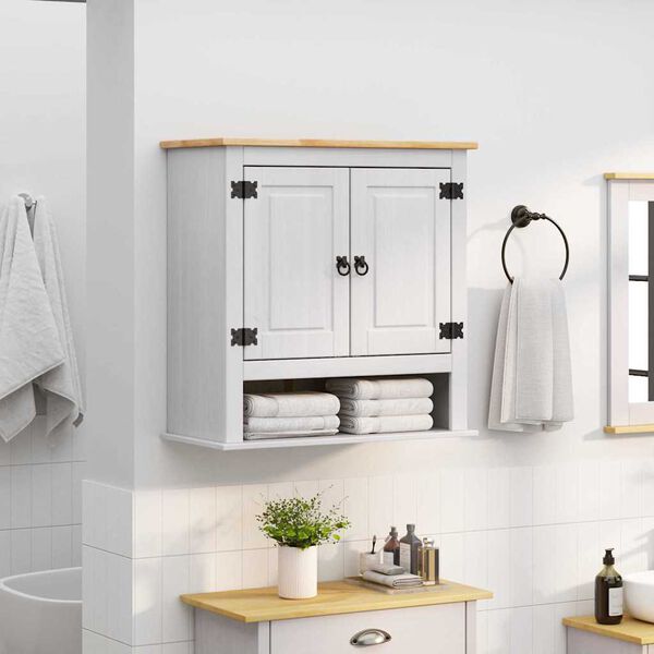 vidaXL H&aelig;ngeskab med d&oslash;r Corona Hvid 70 x 33 x 71,5 cm Massiv fyrretr&aelig;