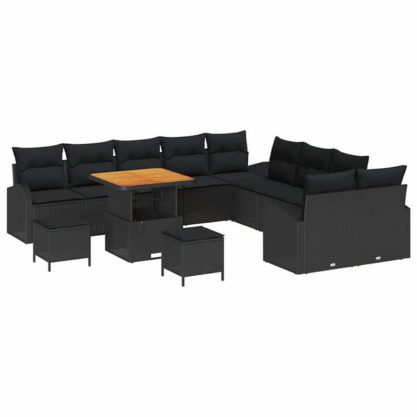 vidaXL Havesofa S&aelig;t 13 pcs Sort Polyrattan, st&aring;l og massivt akacietr&aelig;