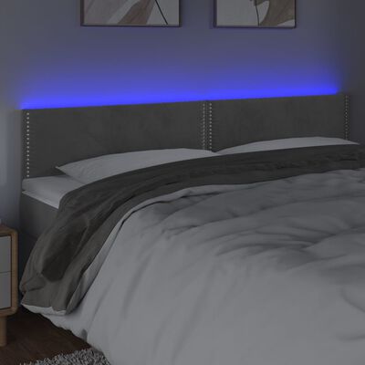 vidaXL sengegavl med LED-lys 180x5x78/88 cm velour lysegrå