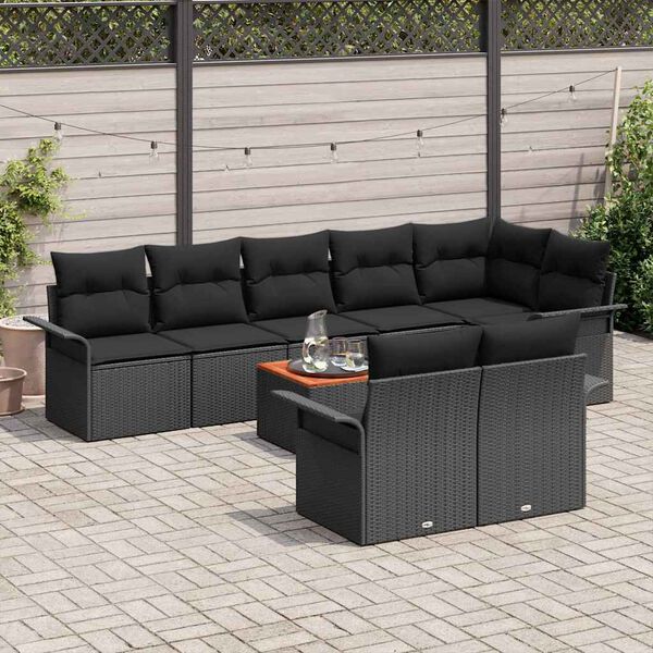 vidaXL Havesofa Sæt med pude 9 pcs Sort polyrattan