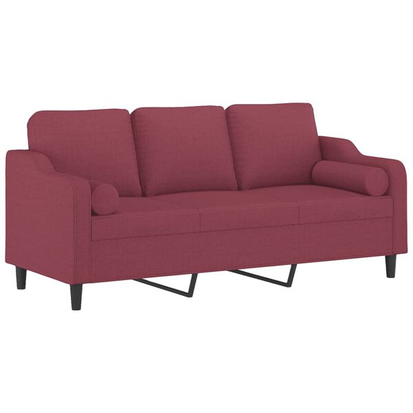 vidaXL 3-personers sofa med pyntepuder 180 cm stof vinr&oslash;d