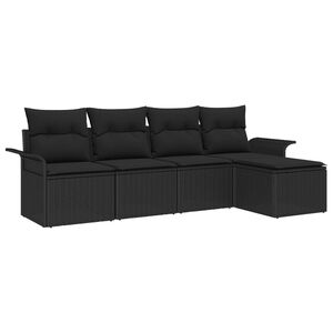 vidaXL Havesofa S&aelig;t med pude med opbevaring 5 pcs Sort polyrattan