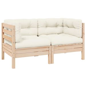 vidaXL 2-personers havesofa med cremefarvede hynder massivt fyrretr&aelig;