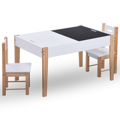 vidaXL bord- og stolesæt med opbevaring til børn 3 dele sort og hvid