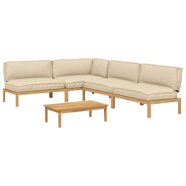 vidaXL Sofa S&aelig;t med pude Ensfarvet 5 pcs Beige Massivt Akacietr&aelig;