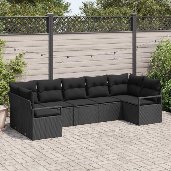 vidaXL Sofa S&aelig;t med pude 7 pcs Sort polyrattan