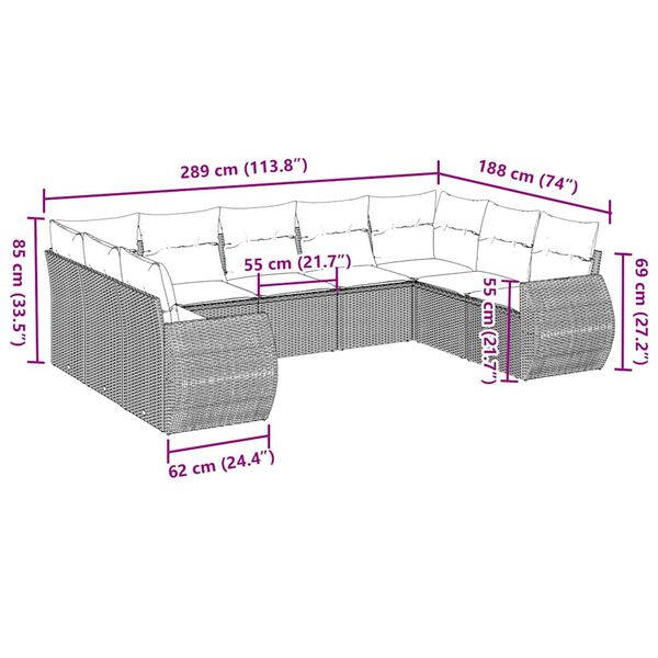 vidaXL sofas&aelig;t til haven 9 dele med hynder polyrattan lysegr&aring;