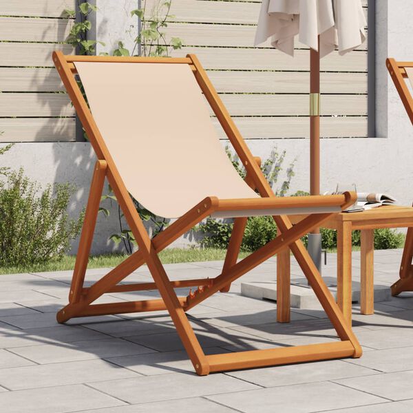 vidaXL strandstol foldbar massivt eukalyptustr&aelig; og stof beige