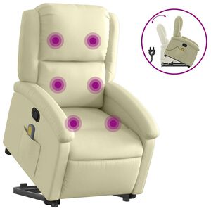 vidaXL massagestol med l&oslash;ftefunktion &aelig;gte l&aelig;der cremefarvet