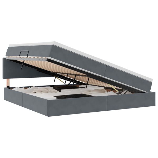vidaXL Seng med opbevaring og LED med LED M&oslash;rkegr&aring; 200 x 200 cm Fl&oslash;jl