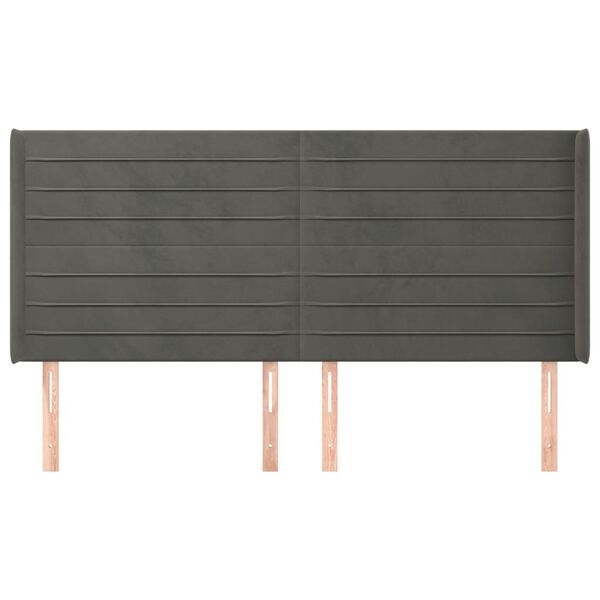 vidaXL sengegavl med kanter 163x16x118/128 cm fløjl mørkegrå