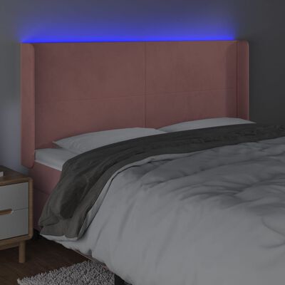 vidaXL sengegavl med LED-lys 203x16x118/128 cm fløjl lyserød