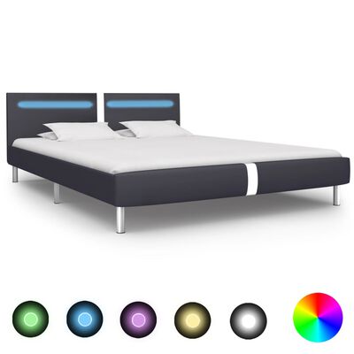 vidaXL sengestel med LED 160 x 200 cm sort kunstlæder