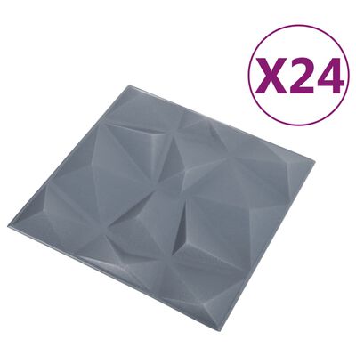 vidaXL 3D-vægpaneler 24 stk. 50x50 cm 6 m² diamant grå