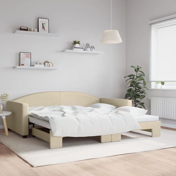 vidaXL daybed med udtr&aelig;k 100x200 cm stof cremefarvet