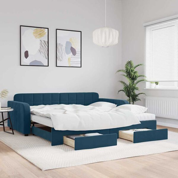 vidaXL daybed med udtr&aelig;k og skuffer 100x200 cm velour bl&aring;