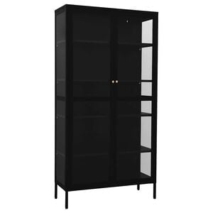 vidaXL udstillingsskab 90x40x180 cm st&aring;l og h&aelig;rdet glas sort