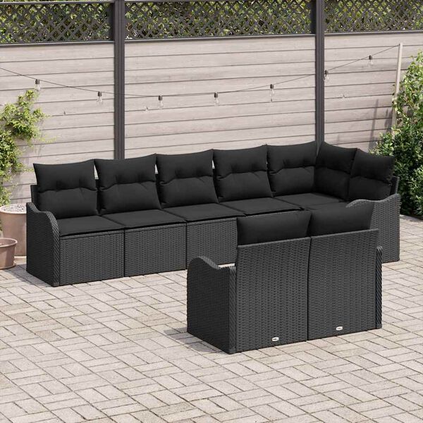 vidaXL Havesofa Sæt 8 pcs Sort polyrattan