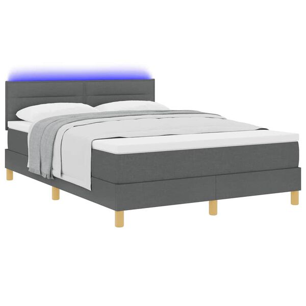 vidaXL LED Box Spring Bed med madras M&oslash;rkegr&aring; 160 x 200 cm Stof
