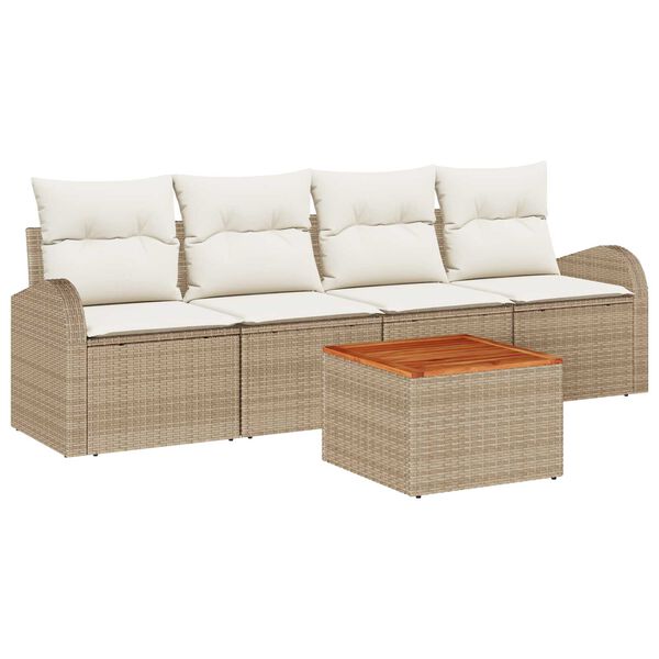 vidaXL Havesofa Sæt med pude 5 pcs Beige polyrattan