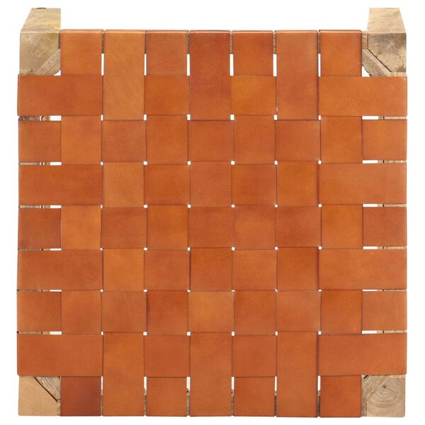 vidaXL taburet &aelig;gte l&aelig;der og massivt mangotr&aelig; lysebrun