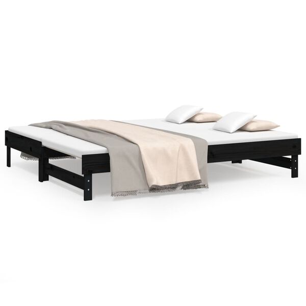 vidaXL daybed med udtræk 2x(100x200) cm massivt fyrretræ sort