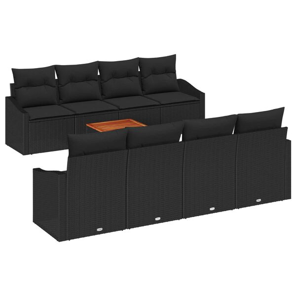 vidaXL Havesofa Sæt med opbevaring 9 pcs Sort polyrattan