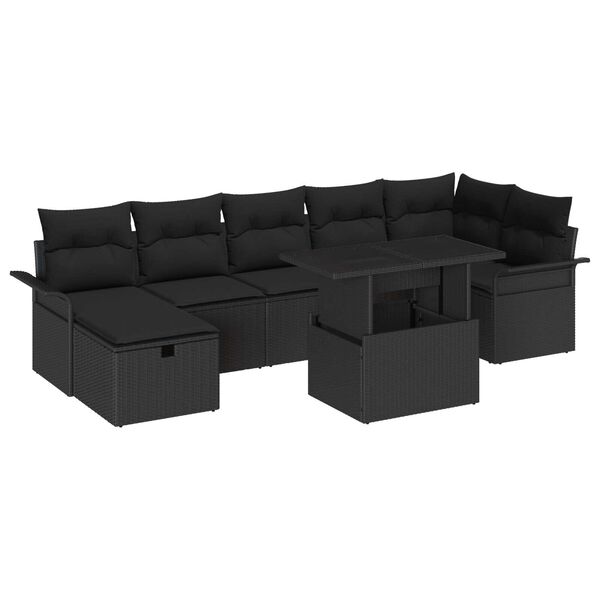 vidaXL Havesofa Sæt med pude med opbevaring 8 pcs Sort Poly rattan