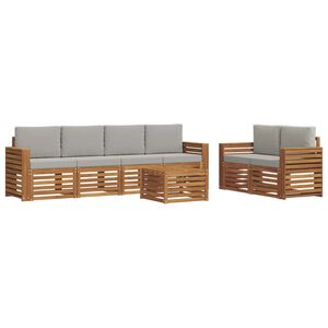 vidaXL Sofas&aelig;t med pude 7 pcs Naturlig og Lys Gr&aring; Massivt Akacietr&aelig;