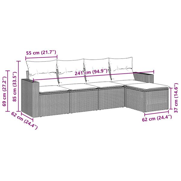vidaXL sofasæt til haven 5 dele med hynder polyrattan sort