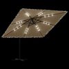 vidaXL haveparasol med LED-lys og st&aring;lstang 269x269x235 cm brun