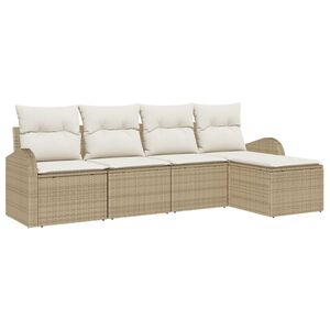 vidaXL Sofa S&aelig;t med pude med opbevaring 5 pcs Beige og hvid polyrattan