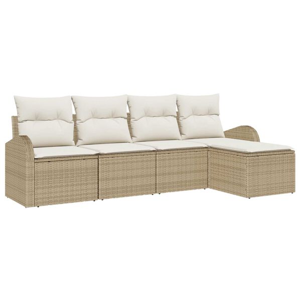 vidaXL Sofa S&aelig;t med pude med opbevaring 5 pcs Beige og hvid polyrattan