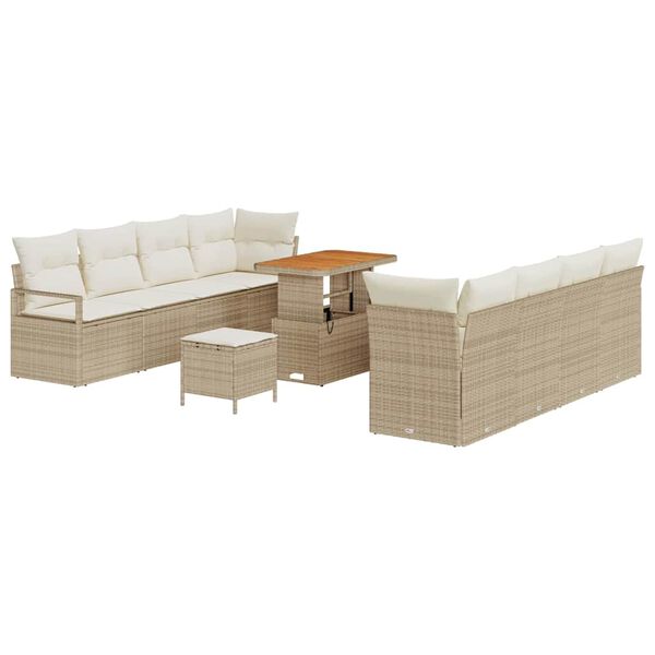 vidaXL Havesofa S&aelig;t med pude 11 pcs Beige Poly rattan