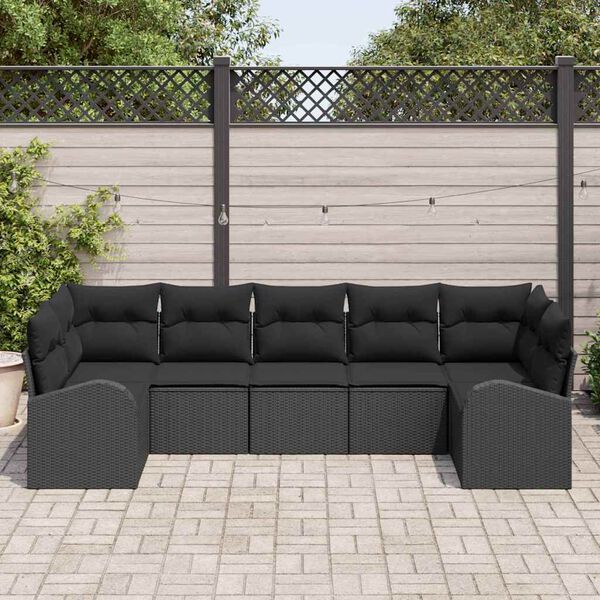 vidaXL Havesofa S&aelig;t med pude med opbevaring 7 pcs Sort polyrattan