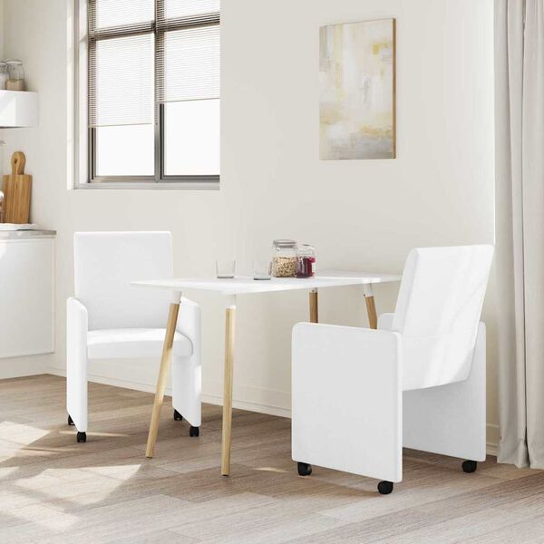 vidaXL Spisebordsstole med hjul 2 pcs Hvid 57 x 66 x 94 cm Kunstlæder