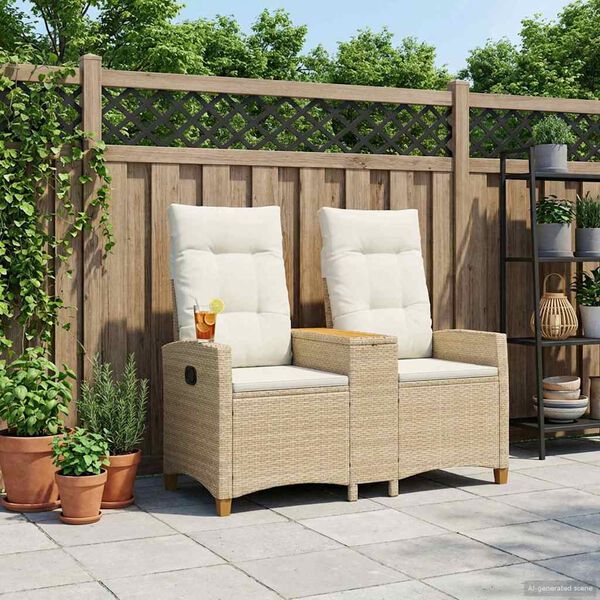 vidaXL Reclining Bench med Bord Beige og cremehvid 126 x 65 x 112 cm