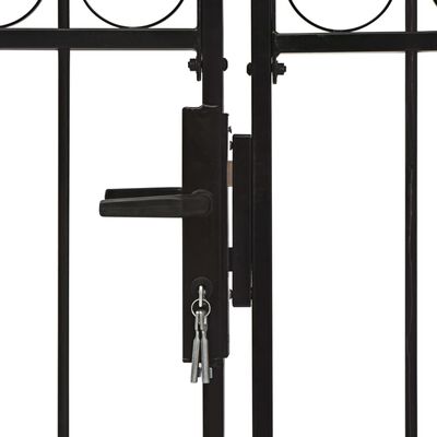 vidaXL hegnslåge med dobbeltdør og buet top stål 300 x 125 cm sort