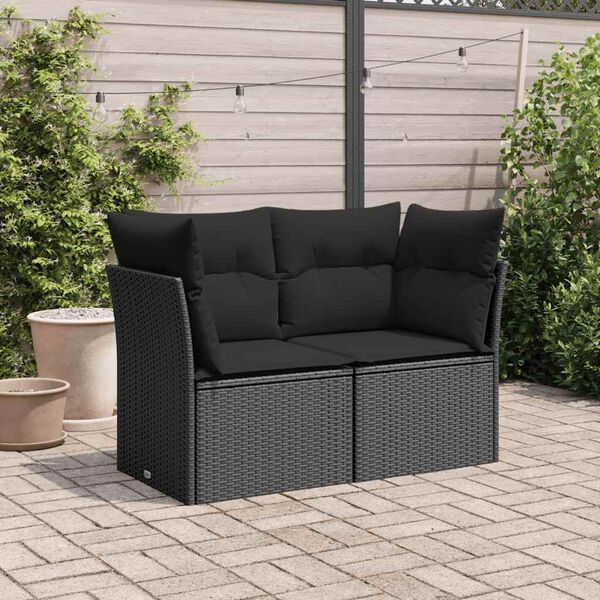 vidaXL havesofa med hynder 2-personers sort polyrattan
