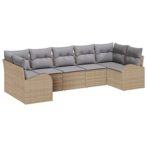 vidaXL Havesofa S&aelig;t med pude 7 pcs Beige og lys gr&aring; polyrattan