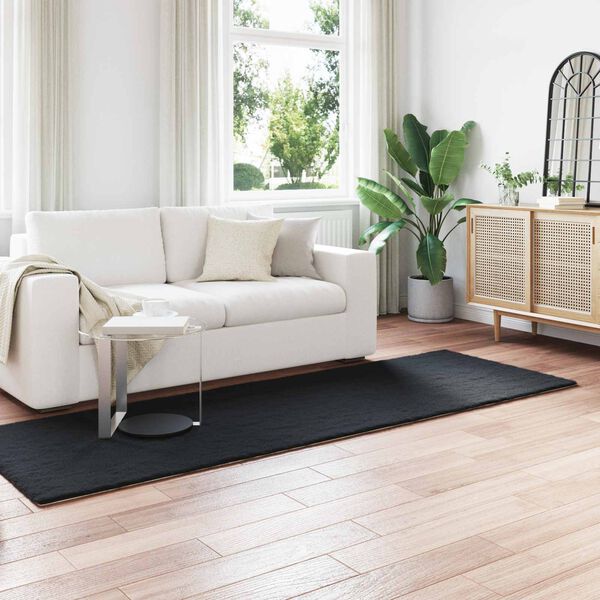 vidaXL Faux Kanin Pels T&aelig;ppe Olite Sort 80 x 250 cm Polyester