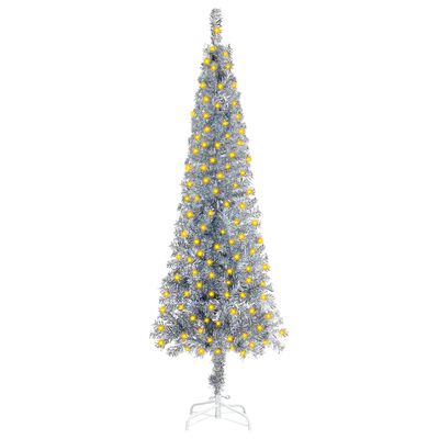 vidaXL smalt juletræ med lys 180 cm sølvfarvet