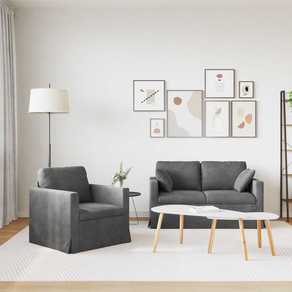 vidaXL Sofa 2 pcs M&oslash;rkegr&aring; 138 x 78 x 80 cm Fl&oslash;jl