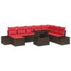 vidaXL Havesofa S&aelig;t 9 stk. Brun og R&oslash;d polyrattan