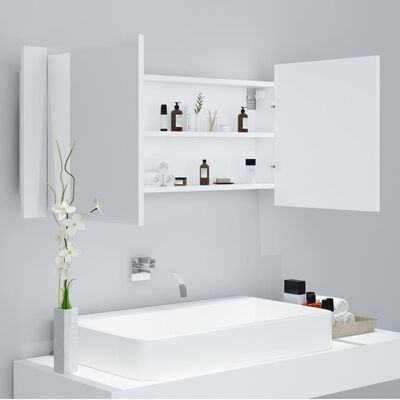 vidaXL badeværelsesskab med LED-lys 100x12x45 cm akryl hvid