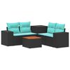 vidaXL Sofa S&aelig;t 6 stk. Sort og Bl&aring; Poly Rattan og St&aring;l