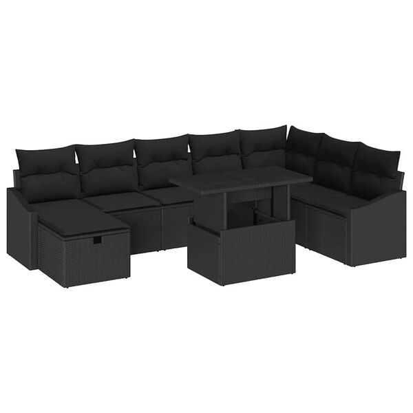 vidaXL Havesofa S&aelig;t 9 pcs Sort polyrattan