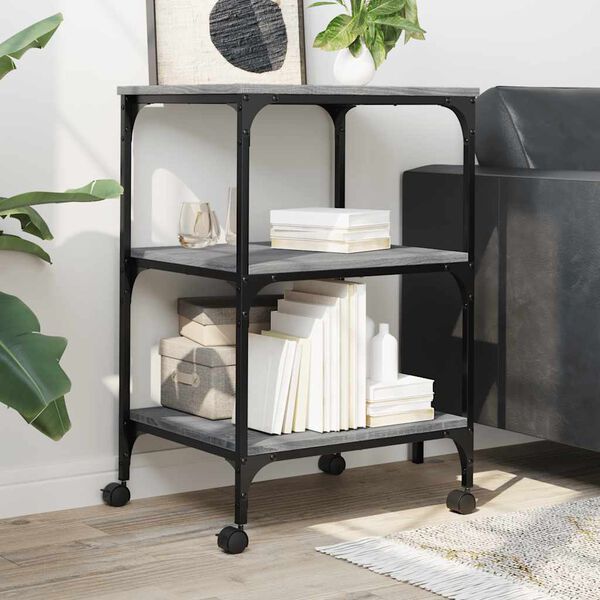 vidaXL printerstativ 50x41x75 cm 3 hylder konstrueret tr&aelig; gr&aring; sonoma