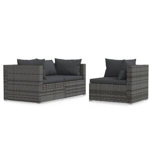 vidaXL lounges&aelig;t til haven 3 dele med hynder polyrattan gr&aring;