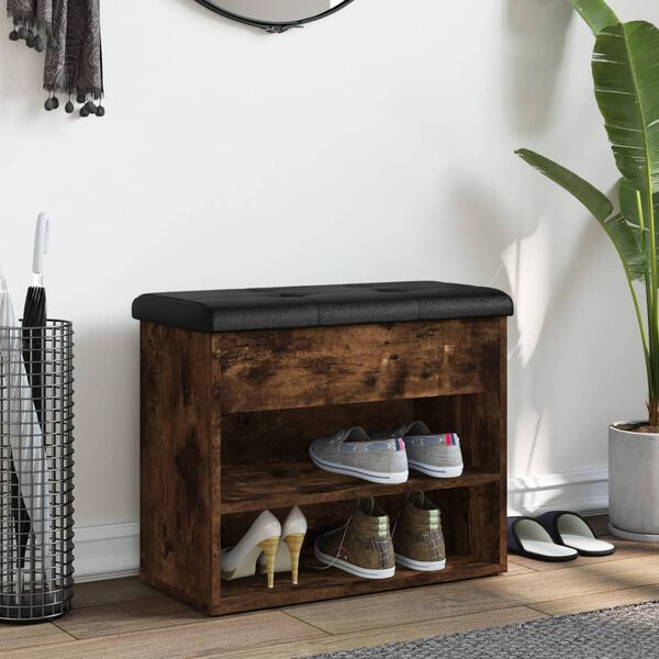 vidaXL skobænk 62x32x50 cm konstrueret træ røget egetræsfarve